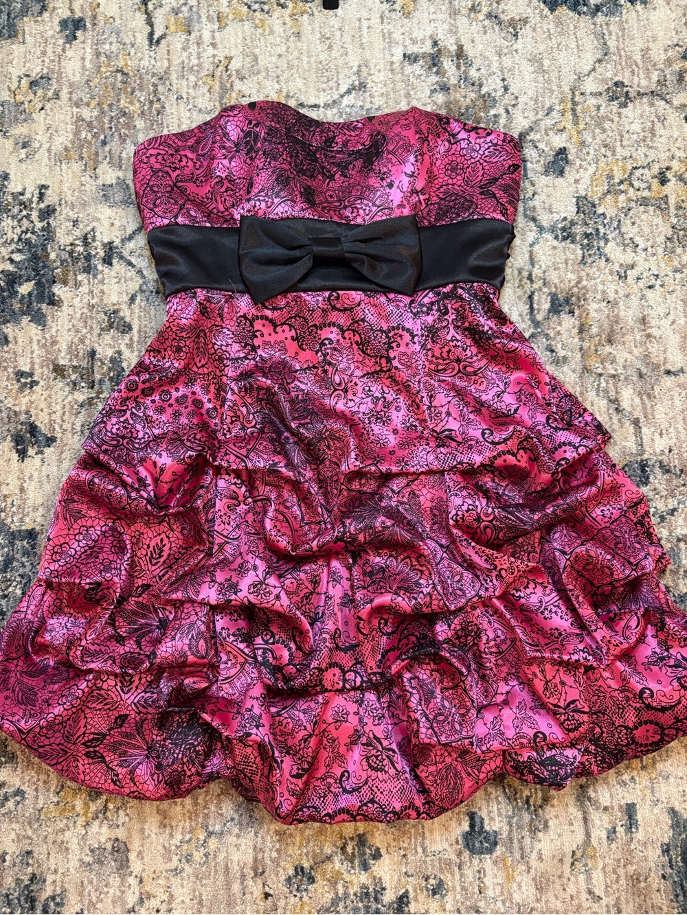 Ruby Rox Vintage Y2K Pink & Black Lace Bubble Dress Emo Punk Goth Size Jr 9